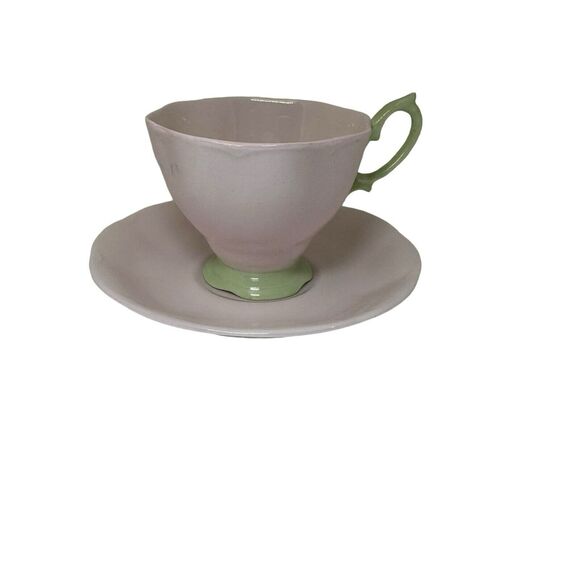 Vintage Royal Albert “Pastella” Bone China Solid Pink Green Trim TeaCup & Saucer